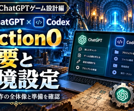 ChatGPT×Codexでゲーム制作教えます チャットするだけ！ノーコードでWiz風ダンジョンRPGを作る イメージ1