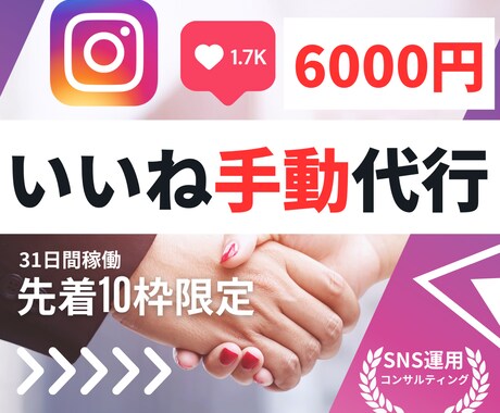 Instagramいいね代行完全手動で行います インスタグラムいいね週7日稼働1ヶ月間代行★10枠限定特価 イメージ1