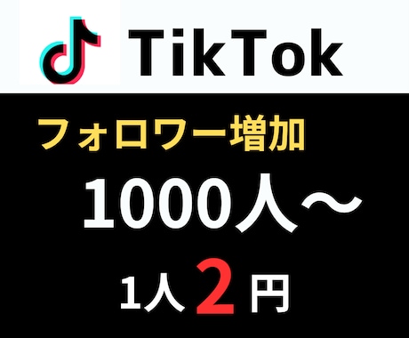 TikTokフォロワー1000人以上増やします ★『1人2円』TikTokフォロワー1000人増加★ イメージ1