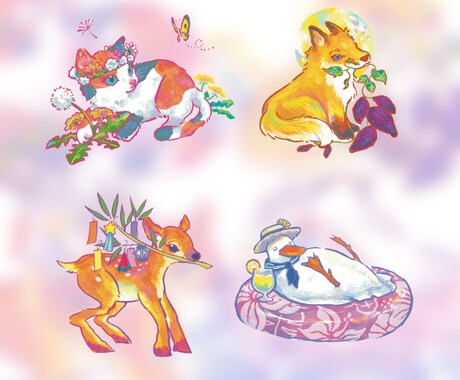 かわいい動物のイラスト描きます カラフルなかわいい動物のイラストです イメージ1