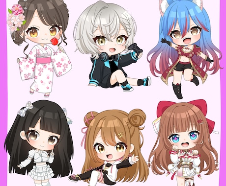 商用利用無料！かわいいミニキャラのイラスト描きます 表情差分ポーズ差分、キャラデザあります！動画内イラストにも！ イメージ2