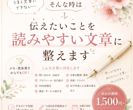 伝えたいことを読みやすい文章に整えます メモや箇条書きからでも丁寧に文章化します イメージ1