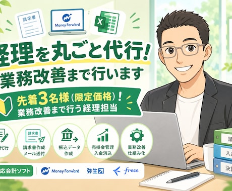 経理を丸ごと代行！業務改善まで行います 先着3名様（限定価格）！業務改善まで行う経理担当 イメージ1