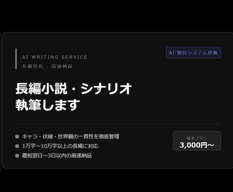 長編小説・シナリオを三日以内に納品します イメージ1