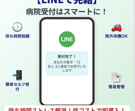 LINEで待ち人数を通知するシステムを作ります 【LINEで完結】病院での待ち時間ストレスを解消！順番通知！ イメージ1