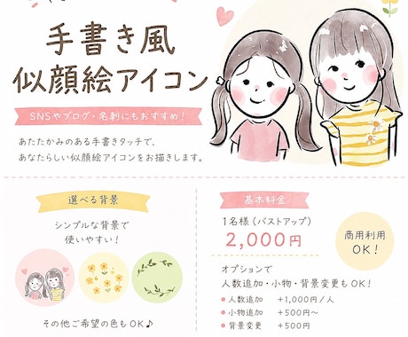 ふんわり優しい似顔絵アイコン描きます あたたかみのある手書きタッチで、似顔絵アイコンをお描きします イメージ1