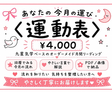 あなたの今月の運び〈運動表〉をお届けします あなた専用の月の流れをやさしく読み解きます イメージ1