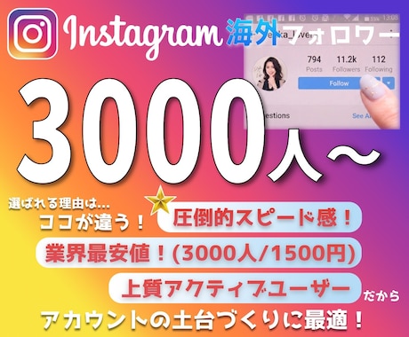 Instagramフォロワー3000人増加させます 即日対応・60日補填・ブランディング・集客強化の土台づくりに イメージ1