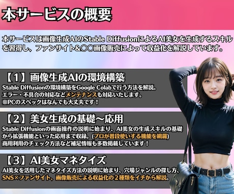 知識 0からのAI美女生成・完全攻略ガイド教えます 【サポート付】画像生成の基礎と応用、副業の全てがわかる攻略本 イメージ2