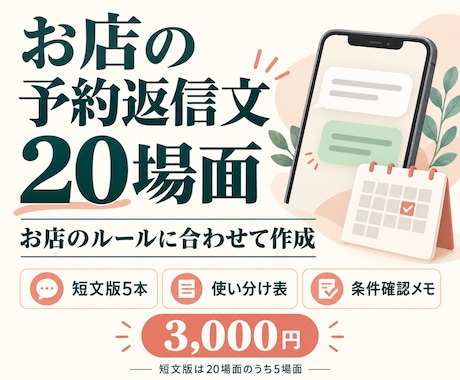 お店の予約返信文を20場面まとめて作ります イメージ1