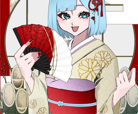 お正月用着物量産イラスト制作します お正月にまだ間に合う！華やかなお正月量産着物イラスト！ イメージ1