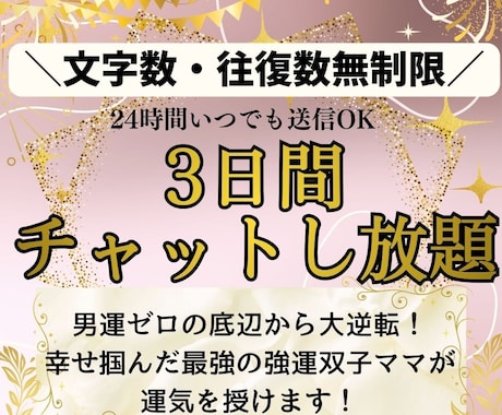 ３日間！双子ママがあなたのペースでチャットします ３日間チャット無制限！リアルタイムの即レスラリーも大歓迎 イメージ1
