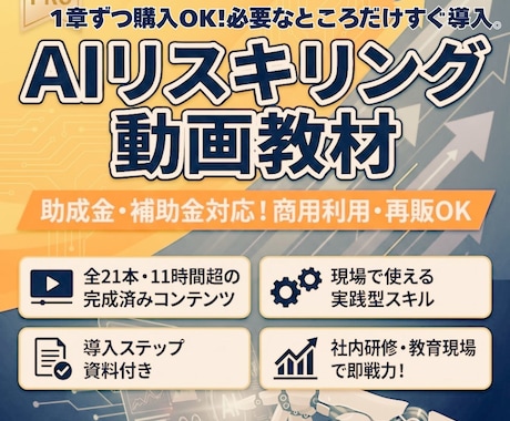助成金対応企業向けAIリスキリング教材になります 必要な章だけ選べる！商用利用・再販OKの実践型AI研修 イメージ1