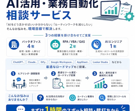 実務直結！業務へのAI導入・自動化を提案します 経理・総務4年のエンジニアが現場目線でサポートします イメージ1