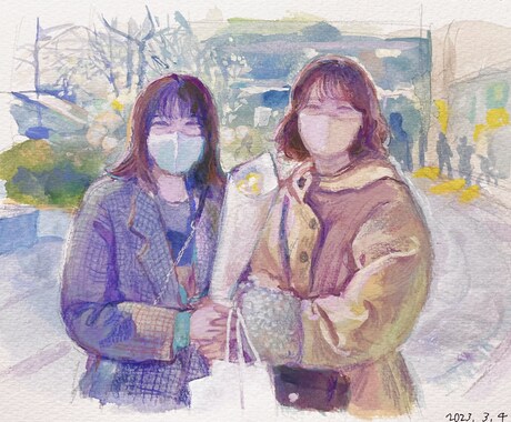 写真から雰囲気のある似顔絵制作します 映画のワンシーンのように、やわらかな空気感を描き起こします。 イメージ2