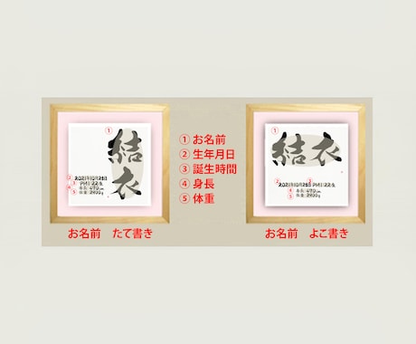 おしゃれでかわいい手書きの命名書を作成します フォト書(SHO)命名 立体タイプ Sサイズ（送料込） イメージ2