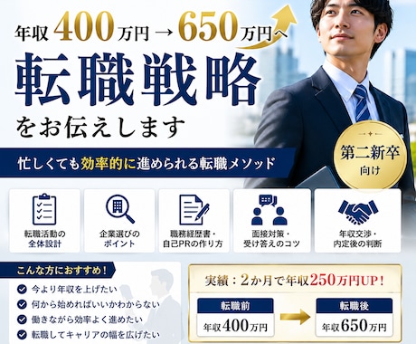2か月で年収250万円UPした転職術を教えます 働きながら第二新卒向け2か月で年収250万円UP転職術 イメージ1