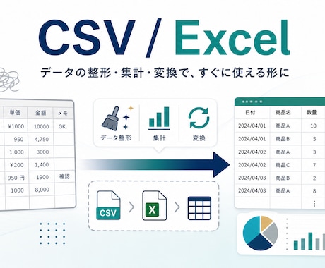 ExcelやCSVのデータ整形・集計を代行します 手作業のExcel/CSV作業、丁寧に自動化します イメージ1