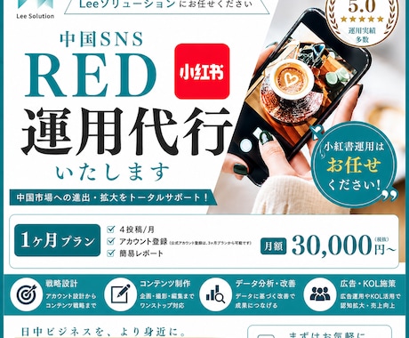 中国SNS(RED)運用代行いたします 中国事業の支援・伴走ならLeeソリューションにお任せください イメージ1