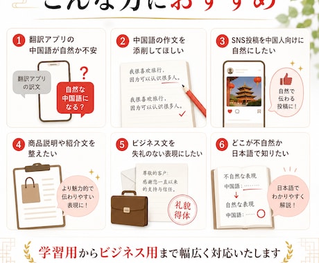 中国語文章を自然なネイティブ表現に添削します 直訳感をなくし伝わる中国語へ整えます イメージ2