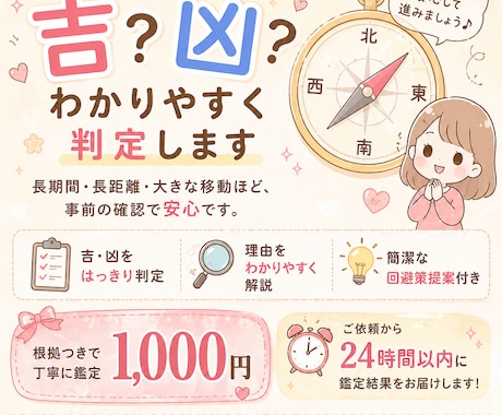 気になる移動前に吉方位・凶方位を即鑑定します その方位大丈夫？の不安を直ぐに正確に鑑定しお伝えいたします イメージ1