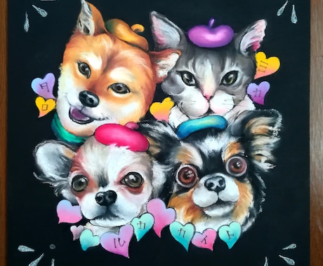 黒板アート❰30×30センチ❱で愛犬愛猫、描きます ベレー帽とハートで可愛いく大変身♪ イメージ1