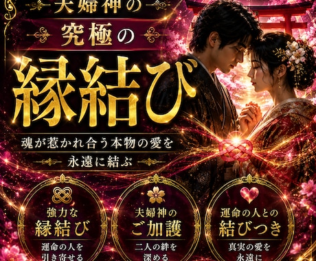 究極の縁結び、夫婦神の最大エネルギーで叶えます 後戻り不可！覚悟のある方のみ、3日間お二人の為に結びます。 イメージ1