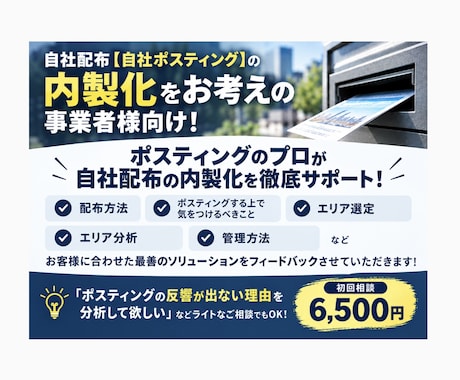 自社ポスティングの組織作りサポート承ります 自社配布を検討されている事業者様にプロが徹底的にバックアップ イメージ1