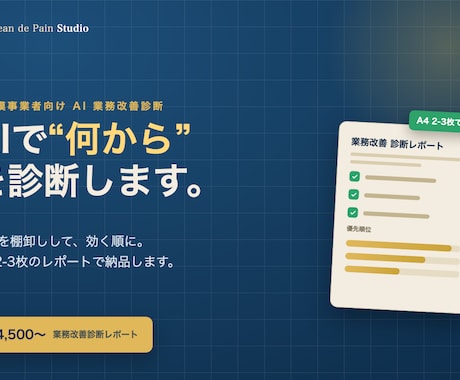 AI業務改善診断で自動化の優先順位を整理します AIで何から始めるかを、A4数枚の診断レポートにします イメージ1