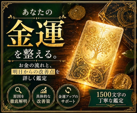 金運を占いお金の流れと改善点を読み解きます 金運の状態とこれからの流れを詳しく鑑定 イメージ1
