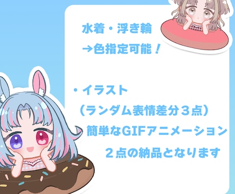 汎用性◎うきわデフォルメキャラ量産イラスト描きます 7月限定！差分5種＋GIFアニメ1種！ イメージ2
