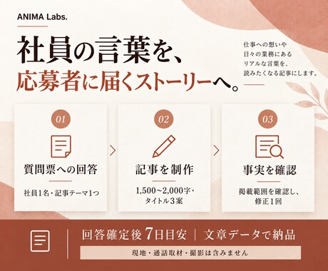採用記事1本を社員の回答から作成します 質問票への回答を、働く姿が伝わる記事に編集 イメージ2
