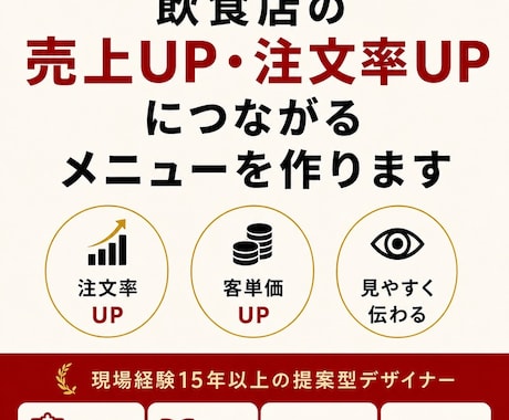 飲食店メニューを現役責任者が売れる形に改善します 注文率アップ・見やすさ改善を現場経験者が診断 イメージ1