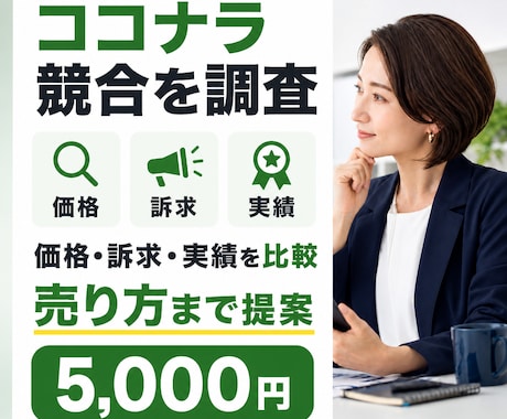 ココナラの競合を調査し出品案を設計します 価格・訴求・実績を比べて売り方まで提案 イメージ1
