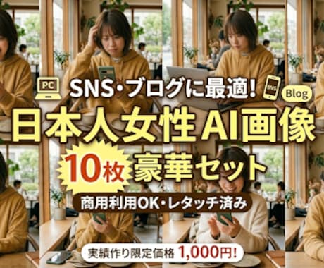 AIを使ってSNSやブログに使える画像を作成します SNS・ブログ用日本人女性AI画像10枚セット イメージ1