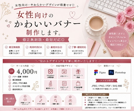 目を引く女性向けバナー制作します 女性向けのかわいいバナー制作します！修正無制限・最短対応◎ イメージ1