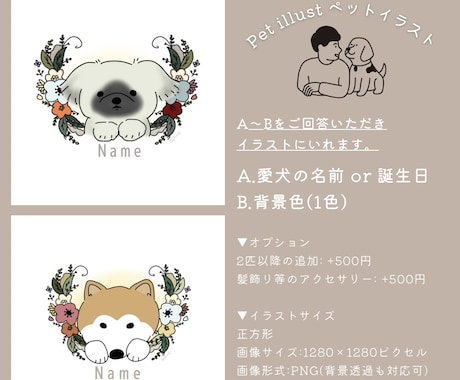 ワンちゃんとドライフラワーの可愛いイラスト描きます プレゼントやお家に飾っても素敵なイラストを描きます♪ イメージ2