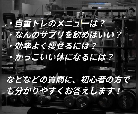 フィットネスの相談承ります 自重トレーニングは何すればいい？などの相談に乗ります！ イメージ1