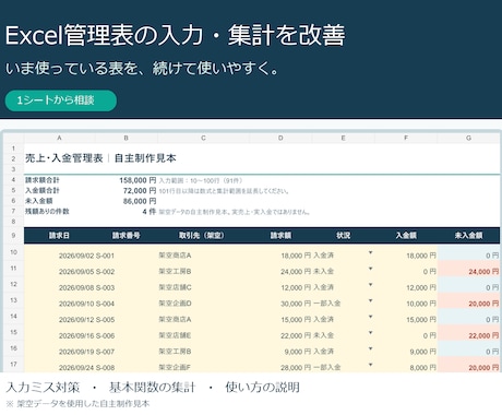 Excel管理表の入力・集計を改善します イメージ1