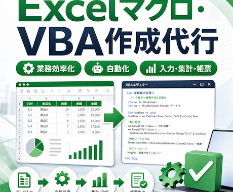 Excelの繰り返し作業をVBAで自動化します 面倒な手作業をボタン一発に。動作動画つきで安心 イメージ1
