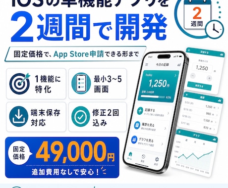 iOSの単機能アプリを2週間で開発します 固定価格・2週間でApp Store申請できる形まで イメージ1