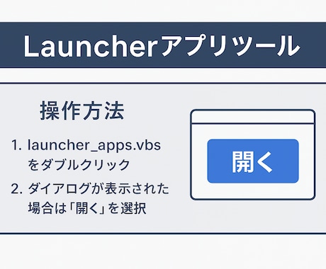 ランチャーアプリでアプリ実行の自動化支援します CSV駆動型 アプリ自動起動＆操作ランチャー（VBS版） イメージ1