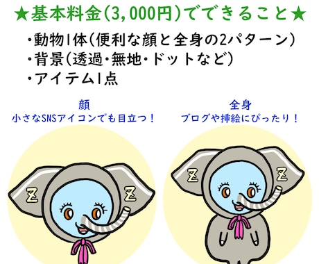 便利！顔+全身の2セット！動物イラストお描きます ★背景・小物1点無料★ SNS/ブログ/アイコン/挿絵 イメージ2