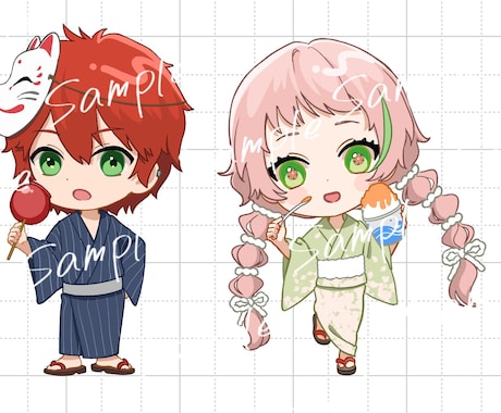 商用利用込！夏にピッタリな浴衣SDキャラ作成します 量産企画！4タイプのポーズから選択できます！ イメージ2