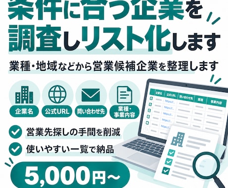 条件に合う企業を調査しリスト化しますます イメージ1