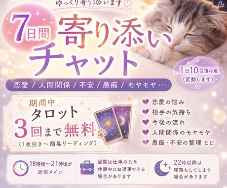 7日間寄り添いチャットします あなたの気持ちに寄り添いながらゆっくりお話をお聞きします。 イメージ1