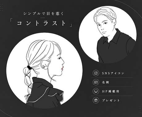 最短2日✳︎モノクロ×シンプルな似顔絵を作成します 芸能人のお写真でもOK！線画アイコン＊恋人へのプレゼントに！ イメージ2