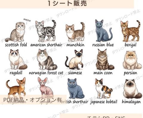猫のイラスト1シート販売します チラシ・PR・SNS・ショップ・カード素材におすすめ イメージ1