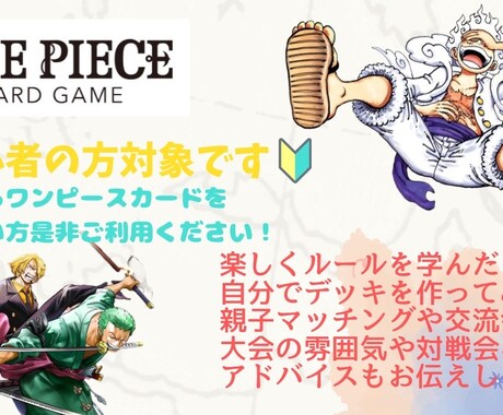 リモートで初心者にワンピースカードゲーム教えます これからワンピースカードを始めたい方、是非ご利用ください。 イメージ1