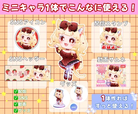 配信・SNSで使える！ぷっくりミニキャラ描きます ミニキャラ1体で配信もSNSも全部使える！ イメージ2
